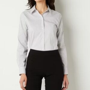 Liz Claiborne Classic White and Black Striped Shirt